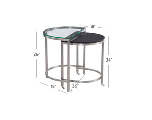Basset Mirror Hensley Glamorous Bunching End Table Set - Stylish Glass & Marble Tops With Mobile Casters For Elegance Black Steel,Marble,Tempered Glass 9200-lr-202