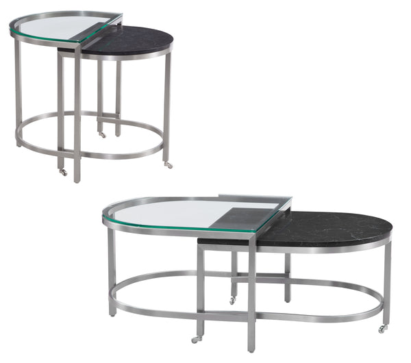Basset Mirror Hensley Glamorous Bunching End Table Set - Stylish Glass & Marble Tops With Mobile Casters For Elegance Black Steel,Marble,Tempered Glass 9200-lr-202