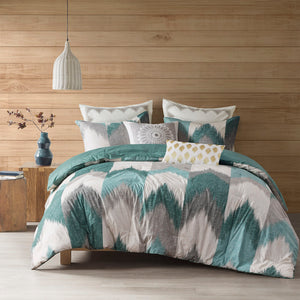 JLA Home INK+IVY - 3 Piece Comforter Mini Set Ikat Chevron 100% Cotton Reversible Comforter with OEKO-TEX Antimicrobial Finish 104 L x 92 W x 1.5H II10-782