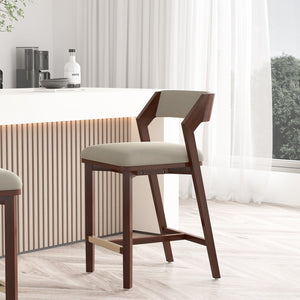 English Elm Patricia Velvet Upholstered Counter Stool with Beech Frame, Gold Footrest Plate, Commercial Grade Comfort Linen B365P398031