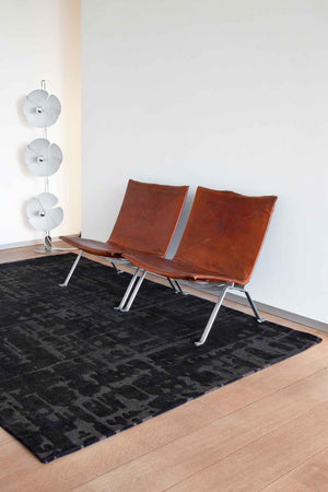 Louis de Pootere Structures Baobab 100% PET Poly Mechanically Woven Jacquard Flatweave Contemporary / Modern Rug Black Water 4'7"