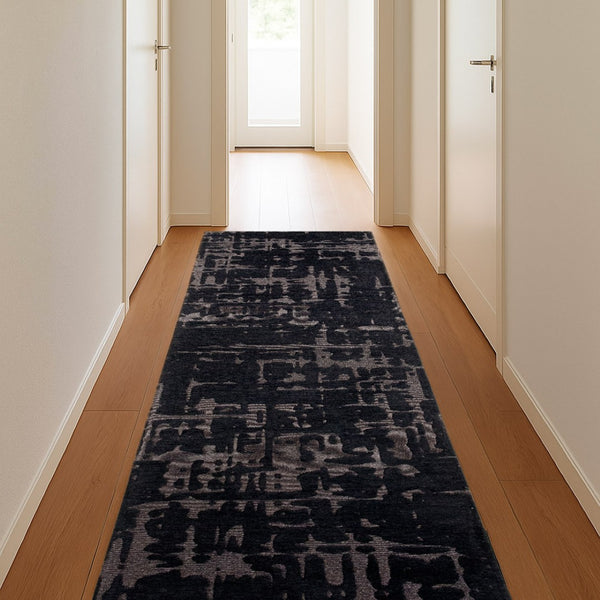 Louis de Poortere Structures Baobab Sculptural Area Rug Earthy Textured Motifs for Living Room Decor Black Water 5'7 x 7'9 120330