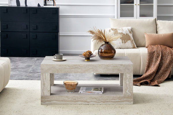 English Elm Modern Two Tier Rectangular Coffee Table with Open Shelf Mdf Build for Living Rooms W3875P389660