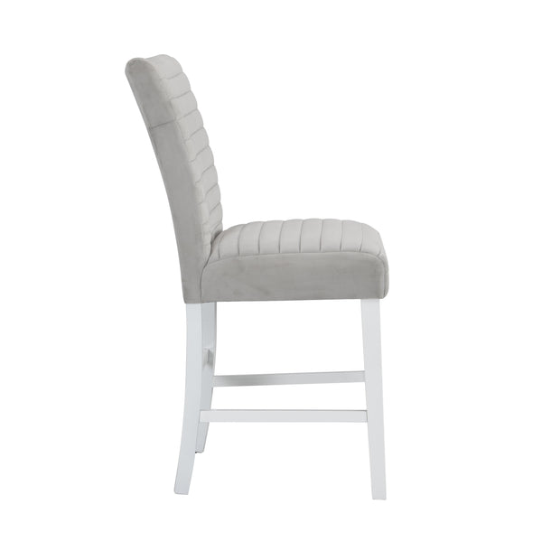 English Elm Elizaveta Gray Velvet Counter Height Chair Set of 2 - High Gloss White Trim, 60mm Cushion, 220lb Capacity B2726P345237