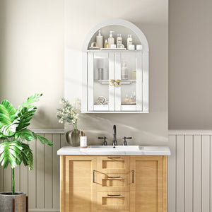 English Elm Wall Mounted Arched Cabinet Tempered Glass Doors Led Lighting Adjustable Shelves Bathroom White T3210P471554