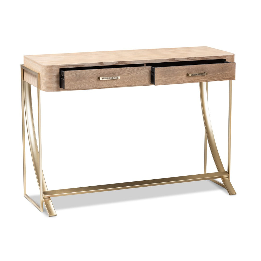 Baxton Studio Baxton Studio Lafoy Stylish 2-Drawer Console Table in Natural Wood & Gold Finish for Modern Homes FJ2A034-Light Brown-Console