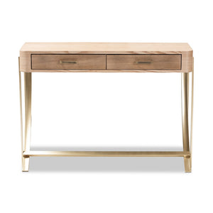 Baxton Studio Baxton Studio Lafoy Stylish 2-Drawer Console Table in Natural Wood & Gold Finish for Modern Homes FJ2A034-Light Brown-Console
