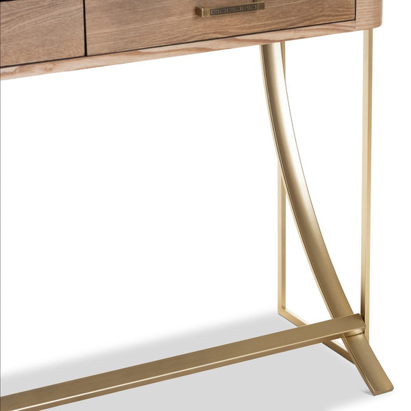 Baxton Studio Baxton Studio Lafoy Stylish 2-Drawer Console Table in Natural Wood & Gold Finish for Modern Homes FJ2A034-Light Brown-Console
