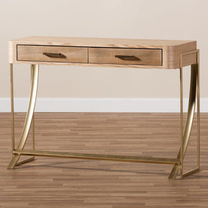 Baxton Studio Baxton Studio Lafoy Stylish 2-Drawer Console Table in Natural Wood & Gold Finish for Modern Homes FJ2A034-Light Brown-Console