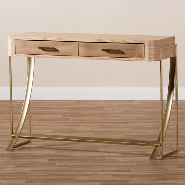 Baxton Studio Baxton Studio Lafoy Stylish 2-Drawer Console Table in Natural Wood & Gold Finish for Modern Homes FJ2A034-Light Brown-Console