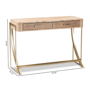 Baxton Studio Baxton Studio Lafoy Stylish 2-Drawer Console Table in Natural Wood & Gold Finish for Modern Homes FJ2A034-Light Brown-Console