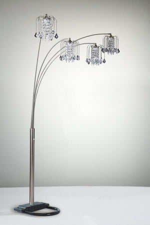 English Elm 1pc Modern Multi-Head Floor Lamp with Crystal-Encrusted Shades, Adjustable Height, Dimmer Control Pewter 66.93 L x 18.5 W x 3.35 H B2741P290170