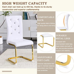English Elm Luxury Pu Upholstered Dining Chair Set of 4 with Channel Stitching and Metal Legs White W1512P491875