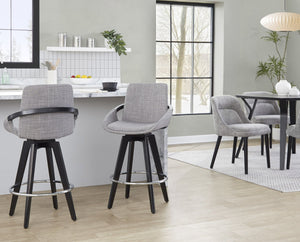 English Elm Fixed-height Swivel Counter Stools with Faux Leather Seats and Chrome Footrest Set of 2 B202S02149