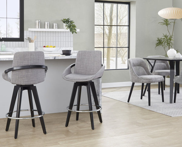 English Elm Fixed-height Swivel Counter Stools with Faux Leather Seats and Chrome Footrest Set of 2 B202S02149