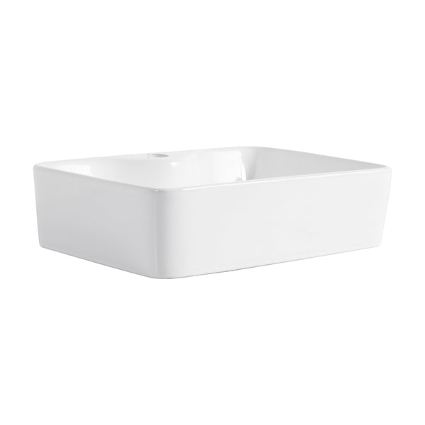 English Elm Ceramic Above-Counter Rectangular Bathroom Sink Basin - Modern Art Design, Glossy White Finish W999P363286