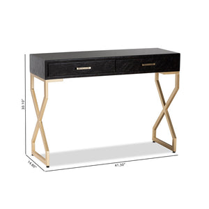Baxton Studio Baxton Studio Carville Modern Console Table with Gold Frame, Faux Leather & Glass Top for Stylish Storage FJ2A035-Dark Brown-Console