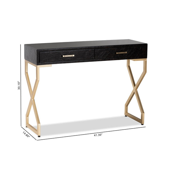 Baxton Studio Baxton Studio Carville Modern Console Table with Gold Frame, Faux Leather & Glass Top for Stylish Storage FJ2A035-Dark Brown-Console