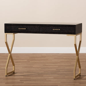 Baxton Studio Baxton Studio Carville Modern Console Table with Gold Frame, Faux Leather & Glass Top for Stylish Storage FJ2A035-Dark Brown-Console