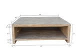 48 Inches Waterfall Square Coffee Table Reclaimed Pinewood Whitewash