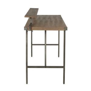 English Elm Gia Industrial Counter Table - Antique Metal Frame With Brown Bamboo Top & Removable Shelf Storage B202P223309
