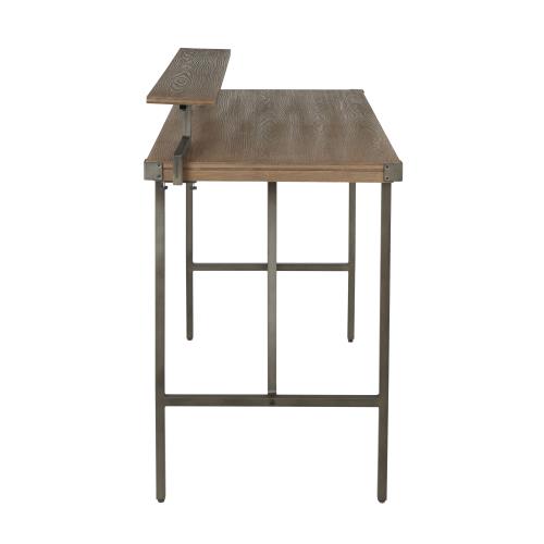 English Elm Gia Industrial Counter Table - Antique Metal Frame With Brown Bamboo Top & Removable Shelf Storage B202P223309