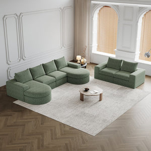 English Elm Chenille Curved Sectional Sofa with Chaise and Neck Pillows, Slow-Rebound Comfort, Sturdy Iron Support Green W834S00480