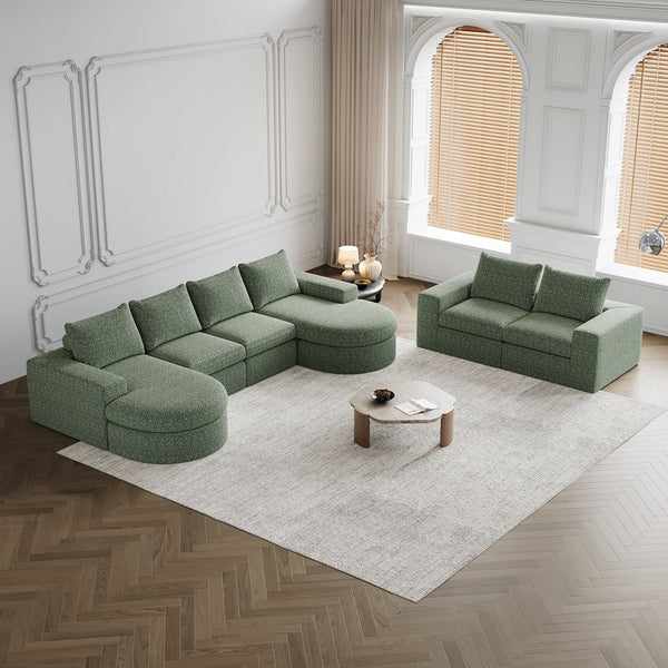 English Elm Chenille Curved Sectional Sofa with Chaise and Neck Pillows, Slow-Rebound Comfort, Sturdy Iron Support Green W834S00480