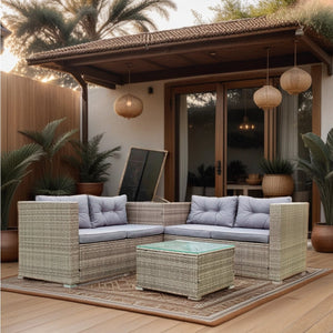 English Elm 4 Piece Patio Sectional Wicker Rattan Sofa Set With Storage Box – Versatile Comfort For Outdoors W329S00032