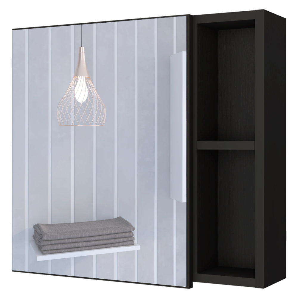 English Elm Medicine Mirrored Wall Cabinet with Raised Top, Modular External Shelves & Three Interior Shelves for Organized Storage and Stylish Bathroom Functionality Black 23.62 L x 19.68 W x 5.91 H B097133142
