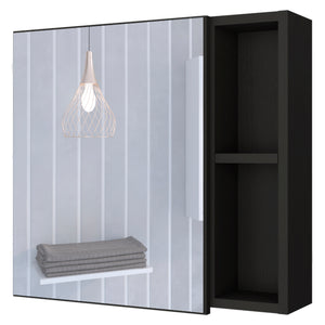English Elm Medicine Mirrored Wall Cabinet with Raised Top, Modular External Shelves & Three Interior Shelves for Organized Storage and Stylish Bathroom Functionality Black 23.62 L x 19.68 W x 5.91 H B097133142