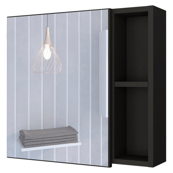 English Elm Medicine Mirrored Wall Cabinet with Raised Top, Modular External Shelves & Three Interior Shelves for Organized Storage and Stylish Bathroom Functionality Black 23.62 L x 19.68 W x 5.91 H B097133142