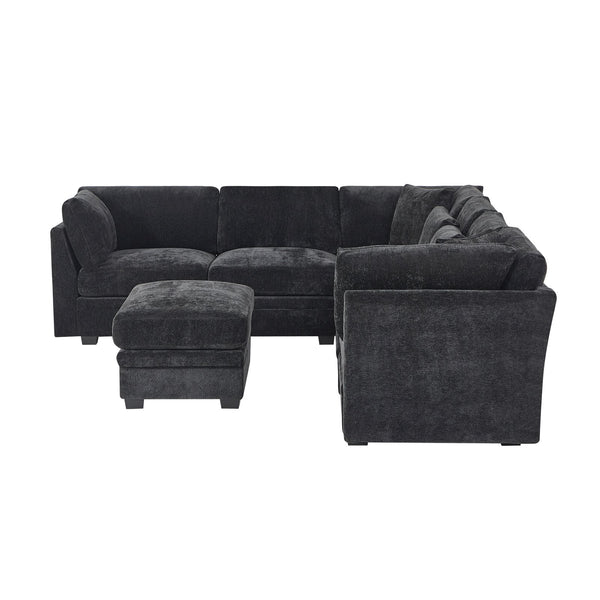 English Elm Christopher Knight Home® - 7-Piece Reversible Modular Corner Sectional In Chic Black Fabric - Versatile Seating For Modern Homes N771P345839_N771P345840_N771P345841_N771P345842H