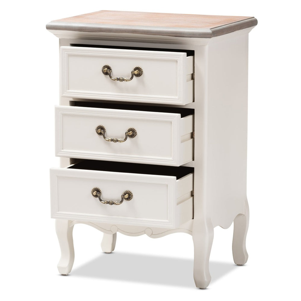 Baxton Studio Baxton Studio Capucine Two-Tone Antique French Cottage End Table with 3 Drawers & Cabriole Legs JY17B092-White-ET