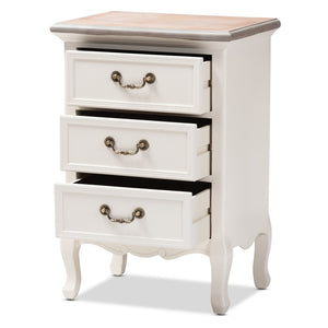 Baxton Studio Baxton Studio Capucine Two-Tone Antique French Cottage End Table with 3 Drawers & Cabriole Legs JY17B092-White-ET