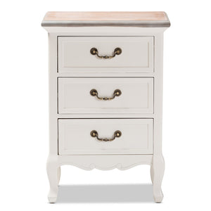 Baxton Studio Baxton Studio Capucine Two-Tone Antique French Cottage End Table with 3 Drawers & Cabriole Legs JY17B092-White-ET