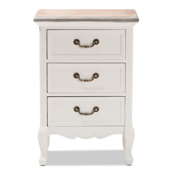 Baxton Studio Baxton Studio Capucine Two-Tone Antique French Cottage End Table with 3 Drawers & Cabriole Legs JY17B092-White-ET