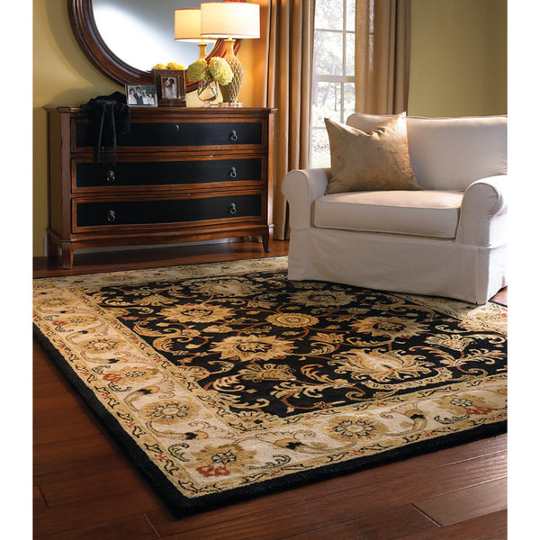 Capel Rugs Eloquent Garden: Luxurious Neoclassic Floral Design On Soft Wool For A Timeless Aesthetic Appeal Brilliant Black, Ivory 100% Wool 9205rs02060306360