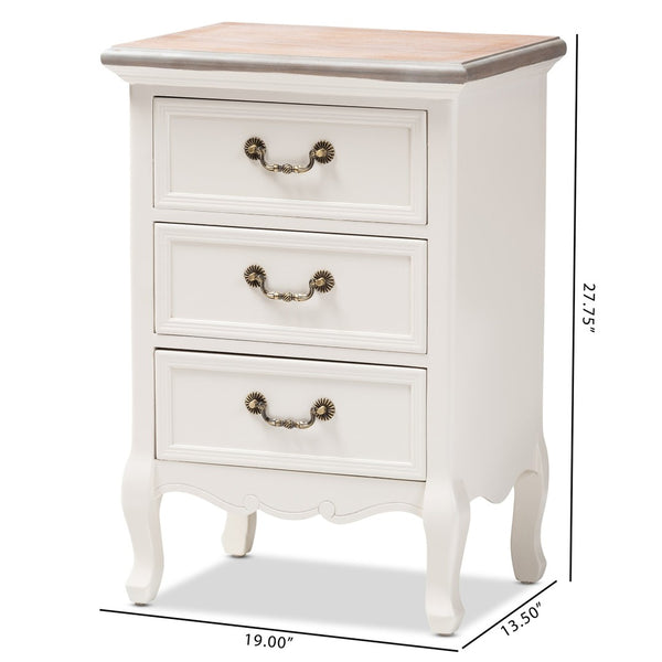 Baxton Studio Baxton Studio Capucine Two-Tone Antique French Cottage End Table with 3 Drawers & Cabriole Legs JY17B092-White-ET