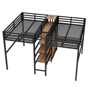 English Elm Twin Over Twin Metal Loft Bed With Double Desk, Wardrobe & Outlets For Ultimate Space Efficiency W1580S00115-GIGA
