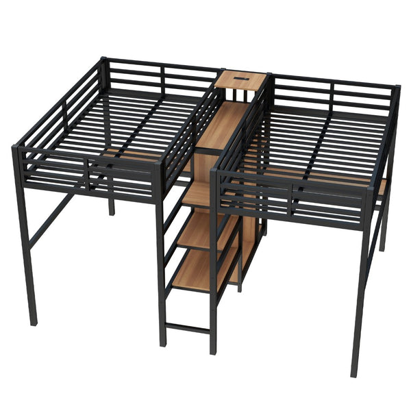English Elm Twin Over Twin Metal Loft Bed With Double Desk, Wardrobe & Outlets For Ultimate Space Efficiency W1580S00115-GIGA