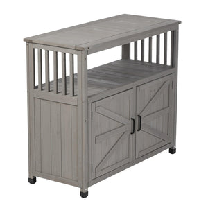 English Elm Wooden Solid Bar Height Buffet Cabinet with Slatted Panels for Patio or Dining W2640P262542
