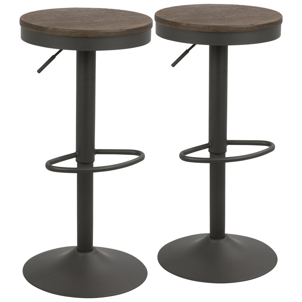English Elm Dakota Industrial Adjustable Barstool Set Of 2 - Stylish Brown & Grey Swivel Stools For Modern Spaces B202P222405