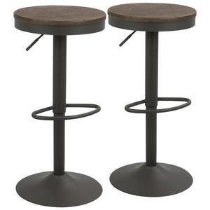 English Elm Dakota Industrial Adjustable Barstool Set Of 2 - Stylish Brown & Grey Swivel Stools For Modern Spaces B202P222405