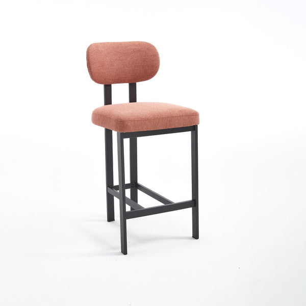 English Elm Bar Stools Set of 2 Upholstered Fabric Seat with Foam Cushion Black Metal Legs Orange W3244P310203