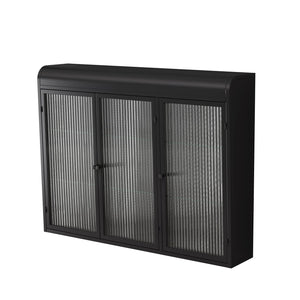 English Elm 3 Door Arched Wall Mounted Glass Cabinet with Wide Top Narrow Bottom Design for Stylish Storage and Display Black W757P221501