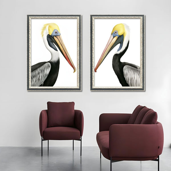 English Elm Set Of 2 Pelican Canvas Prints In Solid Wood Frames – Modern Coastal Wall Art For Living Rooms & Bedrooms T3976P383229-GIGA