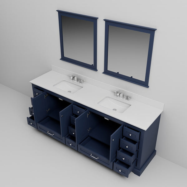English Elm Navy Double Bath Vanity 84" W x 22" D with Cultured Marble Top, Chrome Faucets, 34" Mirrors, Durable Finish B2731S01090