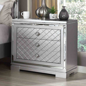 English Elm Glam Mirrored Nightstand with Jewelry Drawer Usb Port and Hollywood Regency Cross-hatch B2741P436970