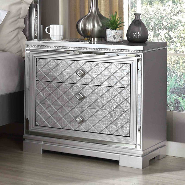 English Elm Glam Mirrored Nightstand with Jewelry Drawer Usb Port and Hollywood Regency Cross-hatch B2741P436970